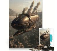 Steampunk Airship Over City for Adults 1000 Piece Jigsaw Puzzle Mind Puzzle Relaxing Fun Image Assembly Warm Surprise 38x52cm