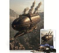 Steampunk Airship Over City for Adults 1000 Piece Jigsaw Puzzle Mind Puzzle Relaxing Fun Image Assembly Warm Surprise 38x52cm