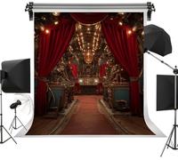 Steampunk Airship Polyester Backdrop for Photography, Retro Control Room Scene with Red Curtains, Copper Pipes, and Brass Gauges, Vintage Sci-Fi Party Decor Background 5x7ft