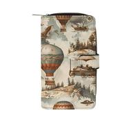 Steampunk Airships Air Balloons Fashion Wallet Credit Card Holder Slim Coin Pocket Purse Handheld Phone Bags for Women Men 8×4.5×1.5 Inches