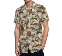 Steampunk Airships Air Balloons Funny Men's Short Sleeve Shirt Casual Button Down Blouse Summer Tops L