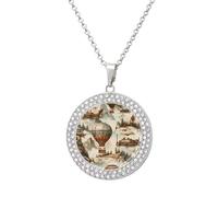 Steampunk Airships Air Balloons Funny Necklace With Printed Pendant Novelty Diamond Jewelry for Women Men Silver/Gold