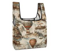 Steampunk Airships Air Balloons Funny Reusable Grocery Bag Printed Fold-able Shopping Bags Washable Tote Lightweight Storage Pouch with Handle