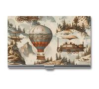 Steampunk Airships Air Balloons Novelty Business Card Holders Slim Metal Credit Name Cards Case Wallet Organizer for Men Women 3.7" X 2.2" X 0.3"
