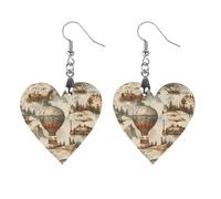 Steampunk Airships Air Balloons Novelty Women's Dangle Earrings Fashion Printed Wood Earring Drop Pendants Jewelry