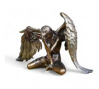 Steampunk Angel Figurine, Bronze-Finish Mechanical Wings, Decorative Resin Ornament, Home Decor