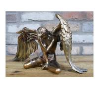 Steampunk Angel Statue - Bronze & Silver Mechanical Wing Sculpture - Handcrafted Fantasy Art Figurine - Home Decor Collection Piece (20cm Height)