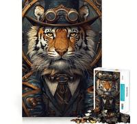 Steampunk Animal Tiger Jigsaw Puzzle for Teenagers 1000 Pieces Mental Logic Toy Stress Release Firm Cut Santa Wish Gift 50x75cm