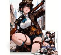 Steampunk Anime Girl with Rifle 1000 Piece Jigsaw Puzzles for Adults Jigsaw Think Toy Calm Relax Clean Cut Wall Art Decor 38x26cm