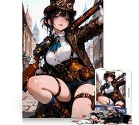 Steampunk Anime Girl with Rifle for Adults 1000 Piece Jigsaw Puzzle Mind Puzzle Relaxing Fun Image Assembly Warm Surprise 50x75cm