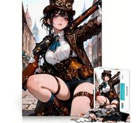 Steampunk Anime Girl with Rifle for Adults 1000 Piece Jigsaw Puzzle Mind Puzzle Relaxing Fun Image Assembly Warm Surprise 50x75cm