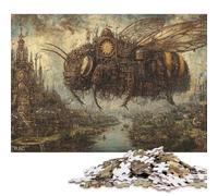 Steampunk Bee Wooden Jigsaw Puzzle for Adults Fun 300 Piece Stress Relief Education Game Toy Intellectual Game Decoration Relaxation And Intelligence 300pcs (40x28cm)