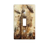 Steampunk Big Ben Light Switch Cover Plates, Vintage Brown Clock Design for Home Decor, Thermoplastic Wall Plates, Standard Size Single Toggle