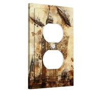 Steampunk Big Ben Light Switch Cover Plates, Vintage Brown Clock Design for Home Decor, Thermoplastic Wall Plates, Standard Size Single Duplex Outlet