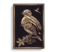 Steampunk Bird Black, Peach, Peach Canvas Print | Gallery Wrapped 30mm Frame Wall Art | 30x20 inches | Ready to Hang | Contemporary Animals Picture | Living Room Bedroom Lounge Office