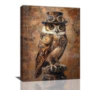 Steampunk Bird Decor Wall Art, Victorian Gothic Retro Owl Canvas Prints Painting, Steam Punk Animal Pictures for Living Room Home Bedroom Decorations 16"x12"