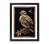 Steampunk Bird Framed Print | A2 Black Framed Wall Art | Ready to Hang | Modern Nature Picture | Living Room Bedroom Lounge Office