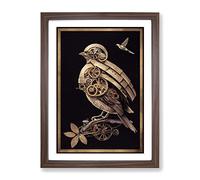 Steampunk Bird Framed Print | A3 Walnut Framed Wall Art | Ready to Hang | Modern Nature Picture | Living Room Bedroom Lounge Office