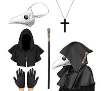 Steampunk Bird Mask - Retro Plague Doctor Mask with PU Leather Long Nose Beak, Cloak & Cane for Halloween Cosplay