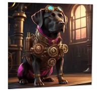 Steampunk Black Labrador Dog Greeting Card Birthday Card - 145mm x 145mm