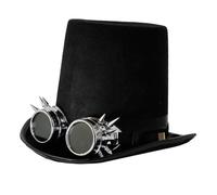 Steampunk Black Stovepipe 20cm Tall Hat with Goggles - Adults Gothic Fancy Dress Victorian Accessory Festival Halloween - Silver