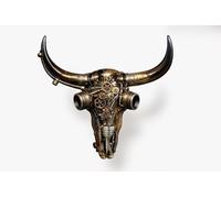 Steampunk Bull Skull Wall Ornament, Mechanical Resin Wall Décor, Bronze and Copper Finish, 29cm H x 31cm W x 9cm D
