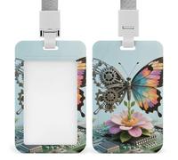 Steampunk Butterfly Hybrid Badge Holder with Lanyards Retractable Vertical Plastic Id Badge Holder Name Key Card Holders Case for Teacher Nurse Doctor Office Gift for Coworkers