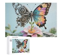 Steampunk Butterfly Hybrid Jigsaw Puzzle 1000 PCS Challenging Fun Puzzles Wooden Jigsaw Puzzles for Adults Families