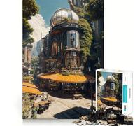 Steampunk Cafe with Nature Elements 1000 Piece Jigsaw Puzzle for Teenagers Recall Upgrade Calm Mind Clear Cut Art Collectible 38x52cm