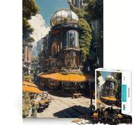 Steampunk Cafe with Nature Elements Jigsaw Puzzles 1000 Pieces for Teenagers Memory Upgrade Relaxing Fun Sharp Cut Art Collection Piece 50x75cm