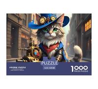 Steampunk Cat 1000 Piece Puzzle for Wall Decoration And Gifts - Steampunk Cat on Gear-driven Vehicle Recycled Paper for Adults Great Gift Idea52x38cm/1000pcs