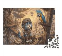 Steampunk Cat 1000 Piece Puzzle Parrot for Relaxation Experienced Jigsaw Fans Memory Improvement Retirement Gift 70x50cm/1000pcs