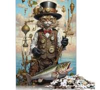 Steampunk Cat Bass Fishing Puzzle Stress Reliever 100% Recycled Cardboard Jigsaw Puzzle for Adult Children Unique Gift 1000pcs (75x50cm)