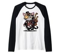 Steampunk Cat Engineer Cute Mechanical Kitten Raglan Baseball Tee