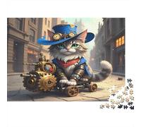 Steampunk Cat Jigsaw Puzzle Victorian Fantasy 1000 Pieces Recycled Paper Adults Jigsaws Impossible Hard Challenge Brain Thinking Home Decoration Great Gift 52x38cm/1000pcs