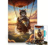 Steampunk Cat Pilot Airship Jigsaw for Teenagers 1000 Pieces Logic Play Indoor Fun Accurate Edge Art Collection Piece 38x52cm