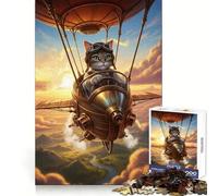 Steampunk Cat Pilot Airship Jigsaw Puzzles 1000 Piece for Teenagers Enhance Memory Leisure Time Solid Cut Santa Wish Item 50x75cm
