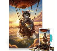 Steampunk Cat Pilot Airship Jigsaw Puzzles 1000 Piece for Teenagers Enhance Memory Leisure Time Solid Cut Santa Wish Item 50x75cm