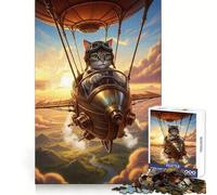 Steampunk Cat Pilot Airship Jigsaw Puzzles 1000 Piece for Teenagers Wise Think Toy Peaceful Fun Tight Cut 38x26cm