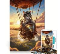 Steampunk Cat Pilot Airship Jigsaw Puzzles 1000 Piece for Teenagers Wise Think Toy Peaceful Fun Tight Cut 38x26cm