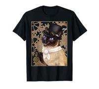 Steampunk cat - Siamese with a top hat, goggles, and gears T-Shirt