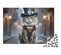 Steampunk Cat Street 1000 Piece Jigsaw Puzzles Steampunk Cat Portrait for Adult Educational Game Home Decoration Challenge High Difficulty Male And Female Birthday 70x50cm/1000pcs Gifts