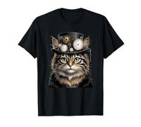 Steampunk Cat Top Hat with Gears and Clocks T-Shirt