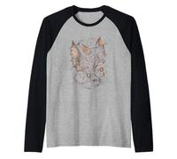 Steampunk cat Vampire with Gothic bat Features Metal Gears Raglan Baseball Tee