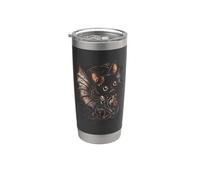 Steampunk cat Vampire with Gothic bat Features Metal Gears Stainless Steel Insulated Tumbler