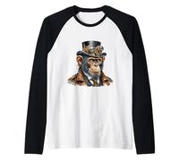 Steampunk Chimp Watercolor Art Raglan Baseball Tee