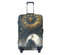 Steampunk City Streets with Big Clock Retro Architecture Elastic Travel Luggage Cover Suitcase Protector, Print Suitcase Baggage Cover Anti-Scratch