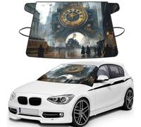 Steampunk City Streets With Big Clock Retro Architecture Print Car Windshield Cover For Ice And Snow Universal Fit For Most Cars Multifuntional Ice Protector Keep Snow Frost Off