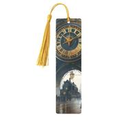 Steampunk City Streets with Big Clock Retro Architecture Unique Double-Sided Artwork Printed Wooden Bookmarks, Artistic Book Accessories Birthday Presents for Men Women Presents for Book Lovers