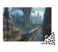 Steampunk Cityscape Night 1000 Pieces Jigsaw Puzzle for Adults, Eco-Friendly Paper, Non-Reflective Surface, Steampunk City, Stress Relief Meditation Tool, for Men & Women 38x26cm/1000pcs
